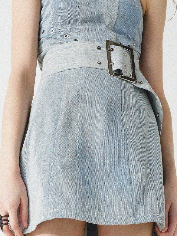 Robe de haut nue en denim mince avec couvercles de pied