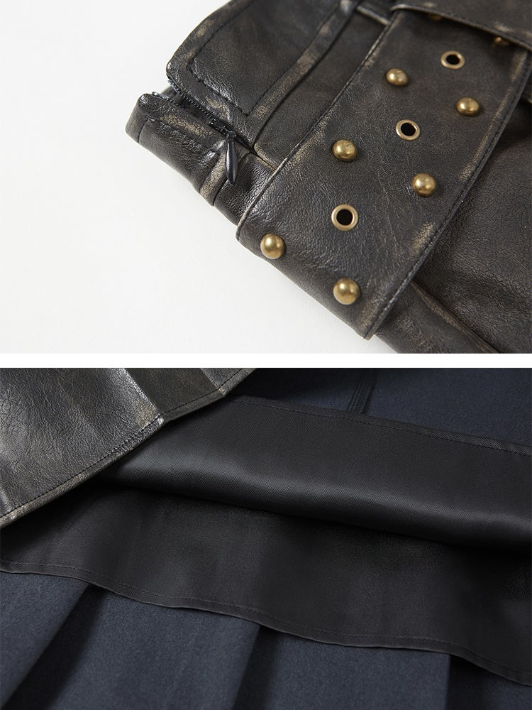 Jupe de ceinture rivet en cuir rétro