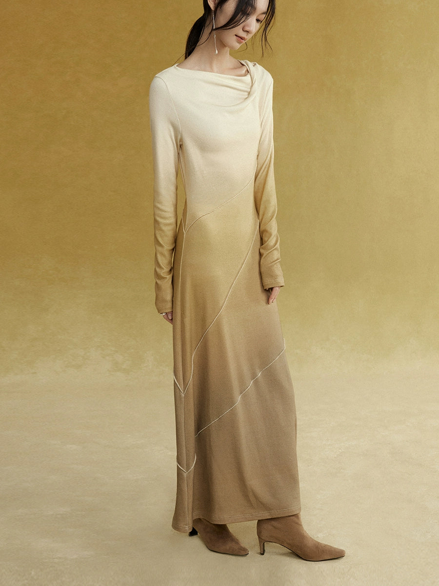 Gradient Deconstructed Collar Long Dress