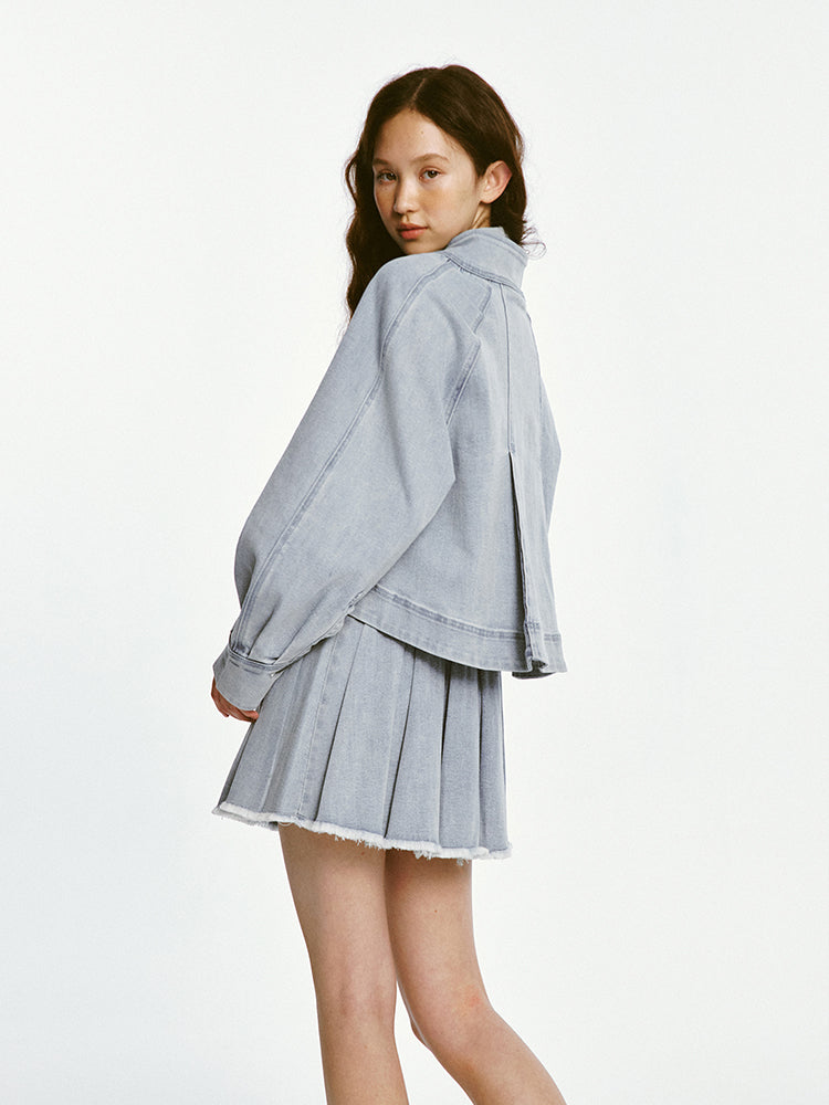 Denim Pleated Doll Jacket