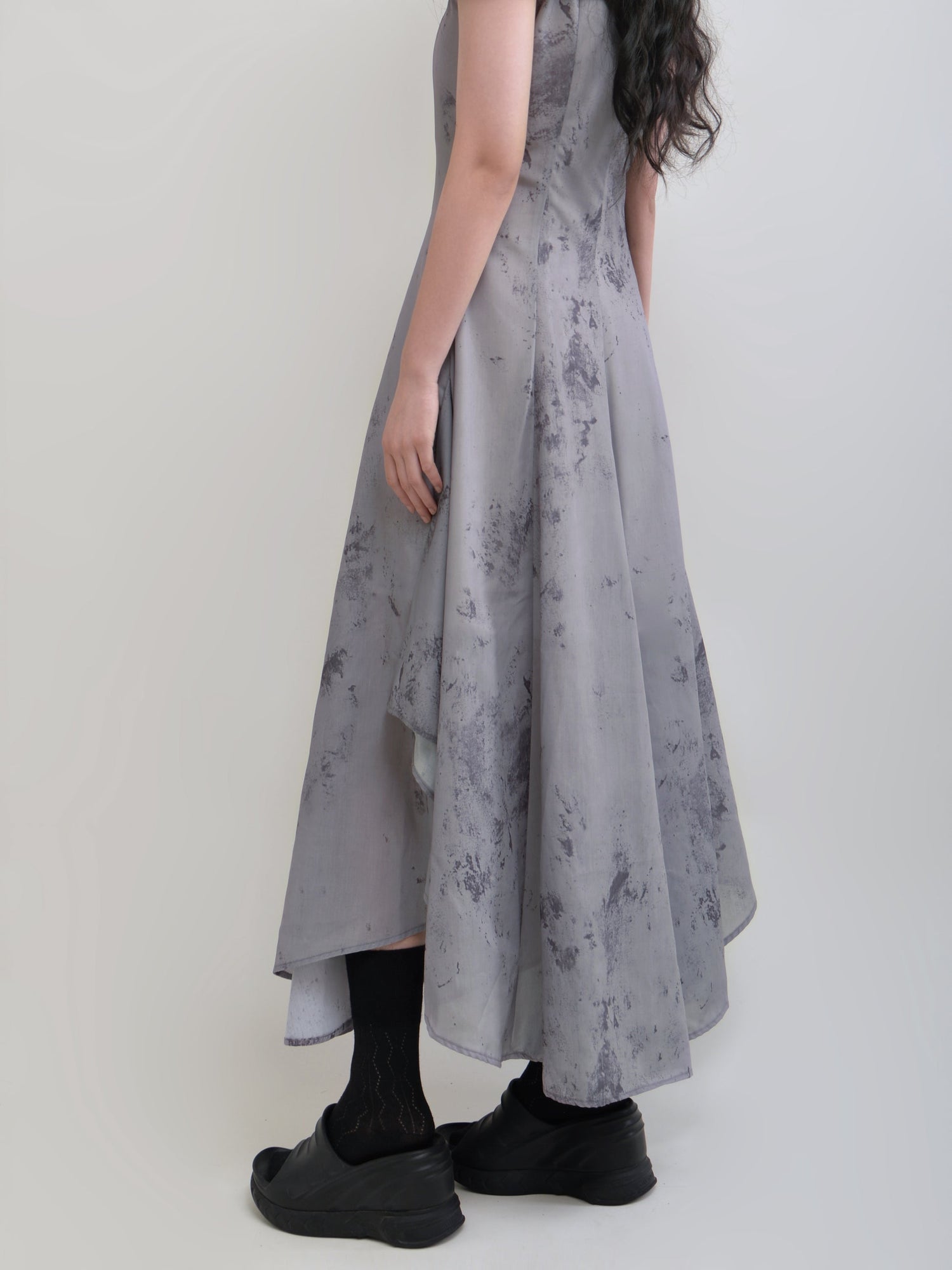 Mao Collar Ink Printing One-shoulder Dress