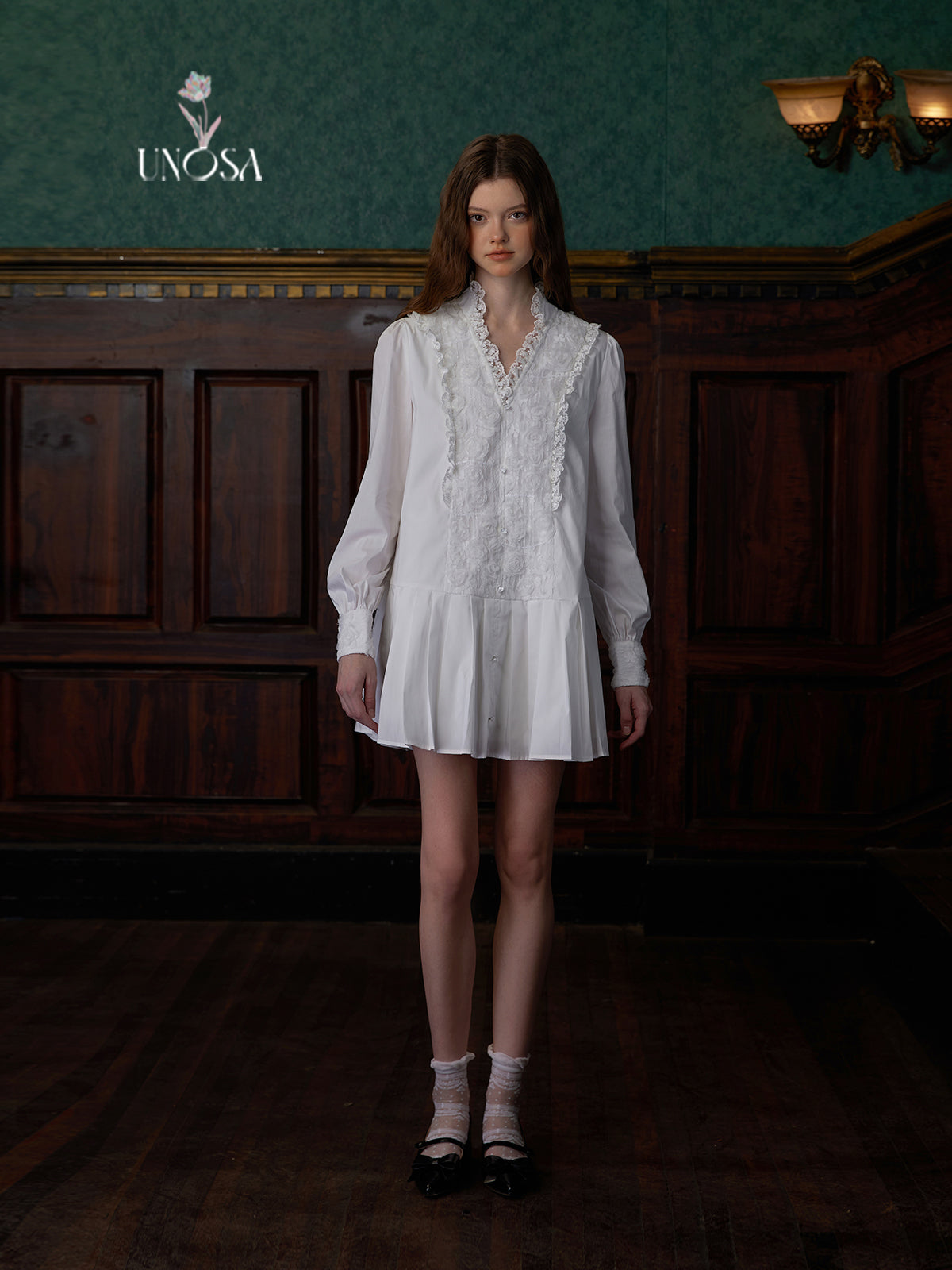 Flower Lace Stitching A-line Shirt Dress