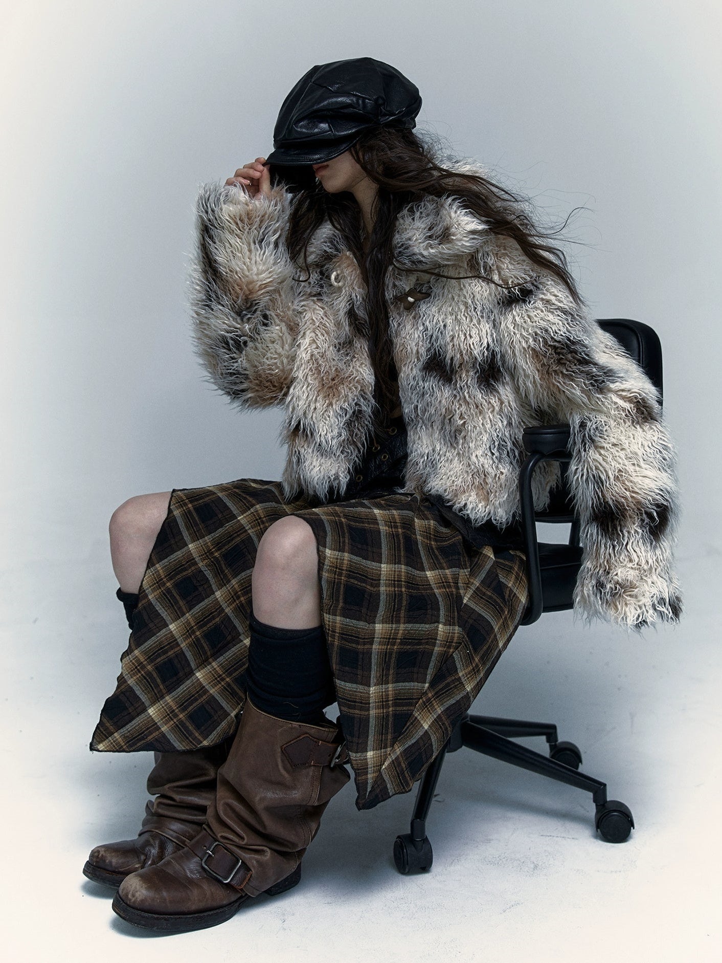 Smudged Design Short Eco-Friendly Fur Coat