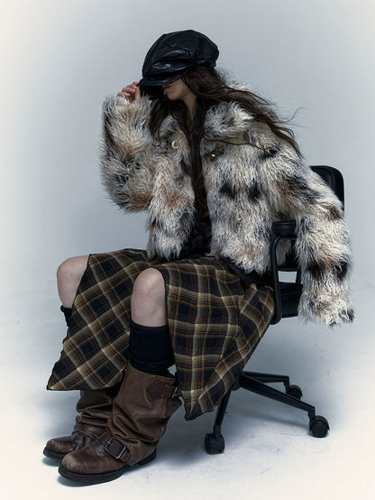 Smudged Design Short Eco-Friendly Fur Coat