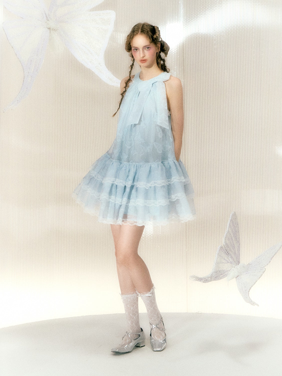 Butterfly Organza Lace Sleeveless Dress