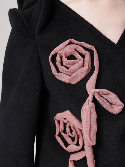 Rose Branch Asymmetric Three-dimensional Shoulder Jacket