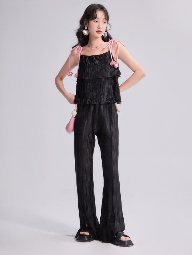 Three-dimensional Tulip Lace Multi-layer Pleated Suspenders Top