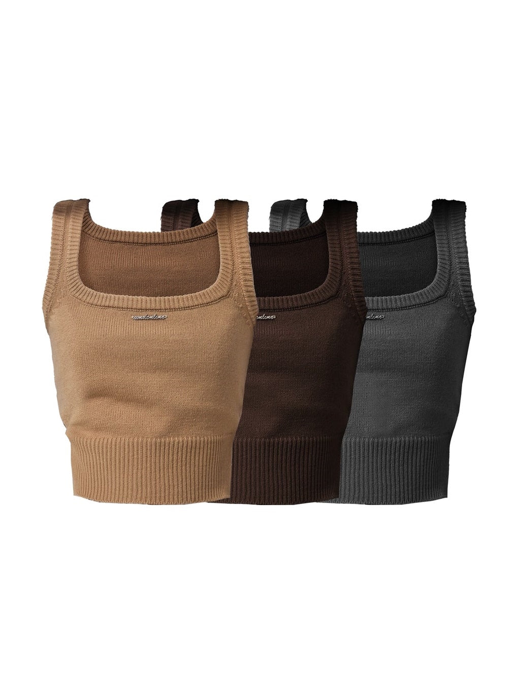 Square-Neck Elastic Short Knitted Vest