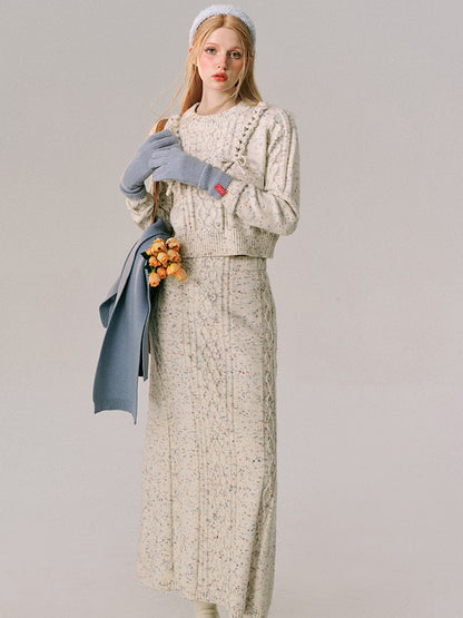 Braid Color Dot Knitted Sweater &amp; Long Skirt