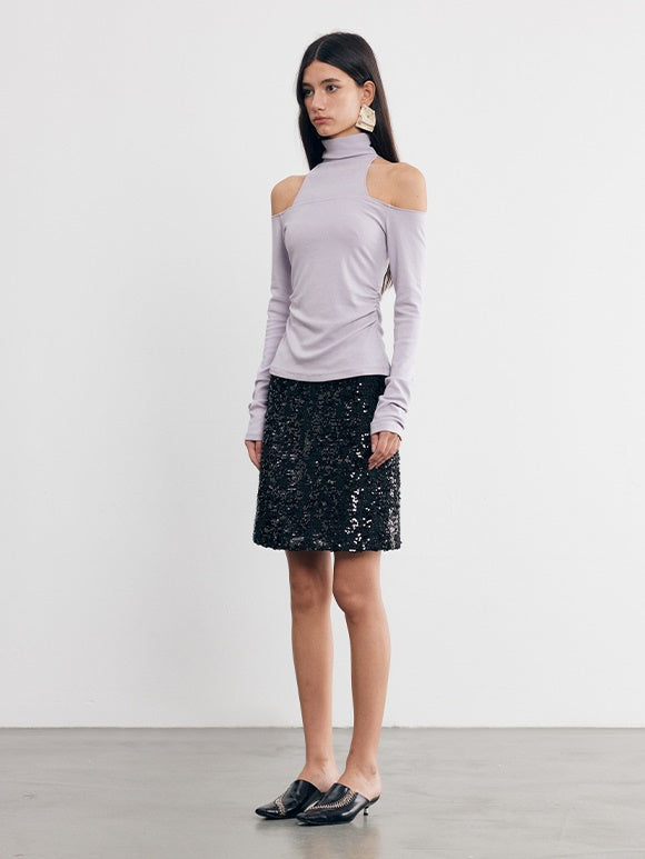 Irregular Sequin Woven Tweed Short Skirt