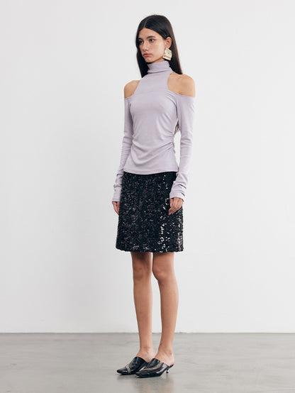 Irregular Sequin Woven Tweed Short Skirt