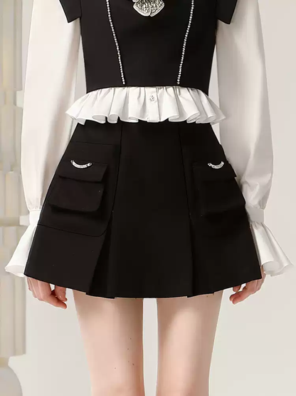 High-Waist Short A-Line Pleats Mini-Skirt