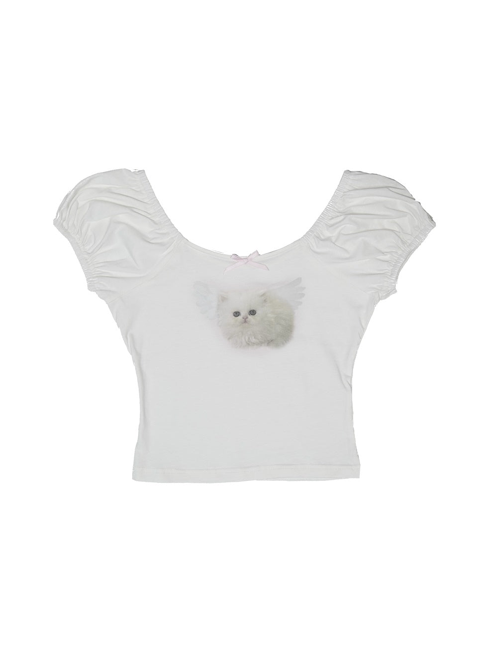 Engelskatze &amp; Bunny Bow Round Neck T-Shirt