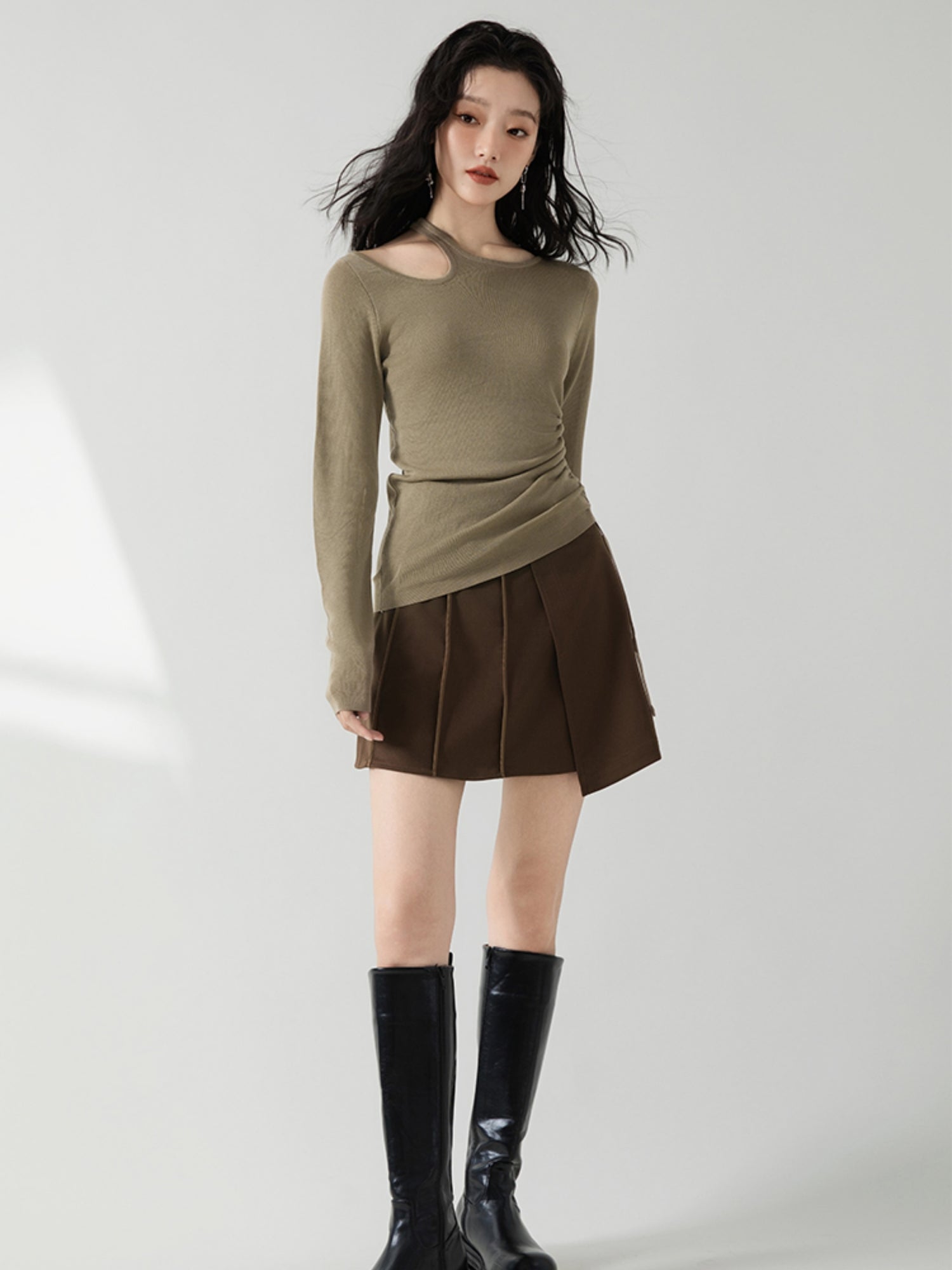 Hollow Side Drawstring Knitted Bottoming Top