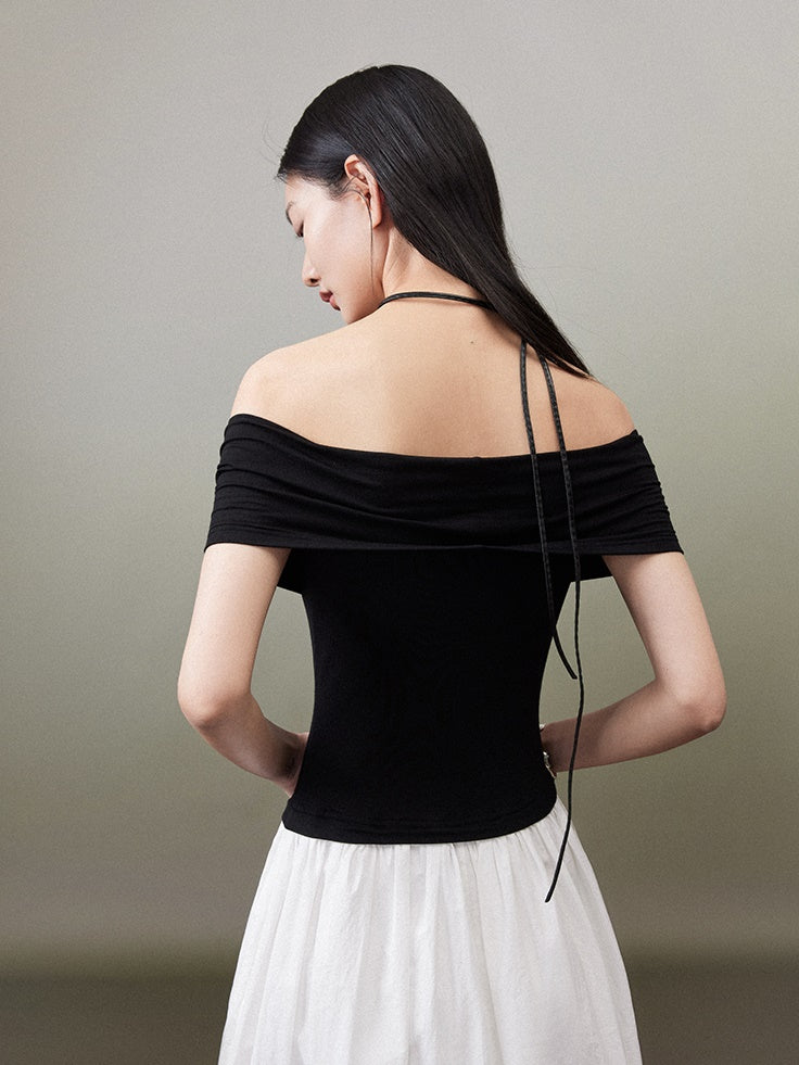 Monotone Stitching One-shoulder One-piece