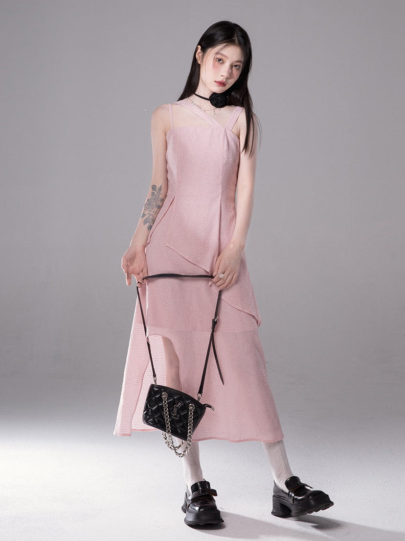 Irregular Slanted Shoulder Suspender Dress