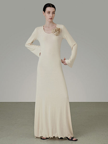 Detachable Brooch Long Knitted Dress