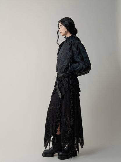 Layered Jacquard Transparent Ear Edge Irregular Skirt