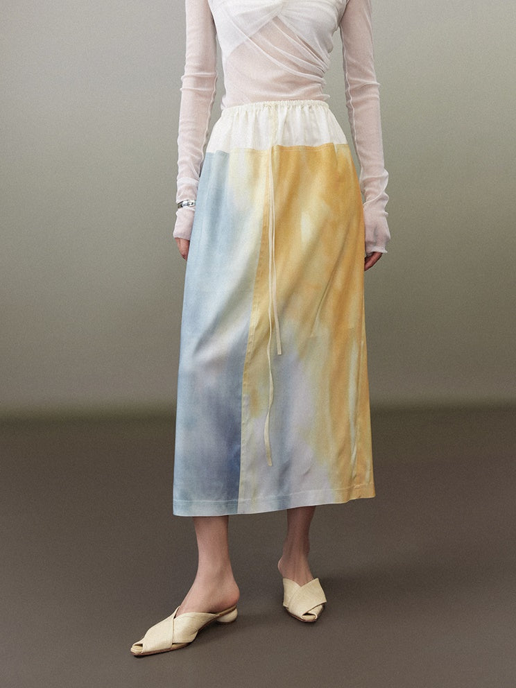 Contrast Color Mid Length Straight Skirt