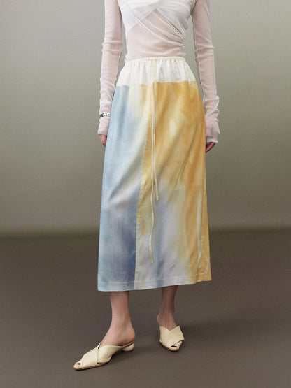 Contrast Color Mid Length Straight Skirt