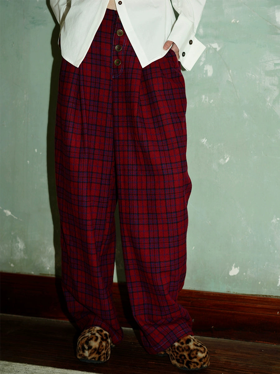 Retro Plaid Loose Wide Leg Pants