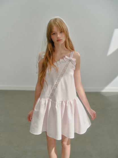 Hollow Bow Suspender Short Dress