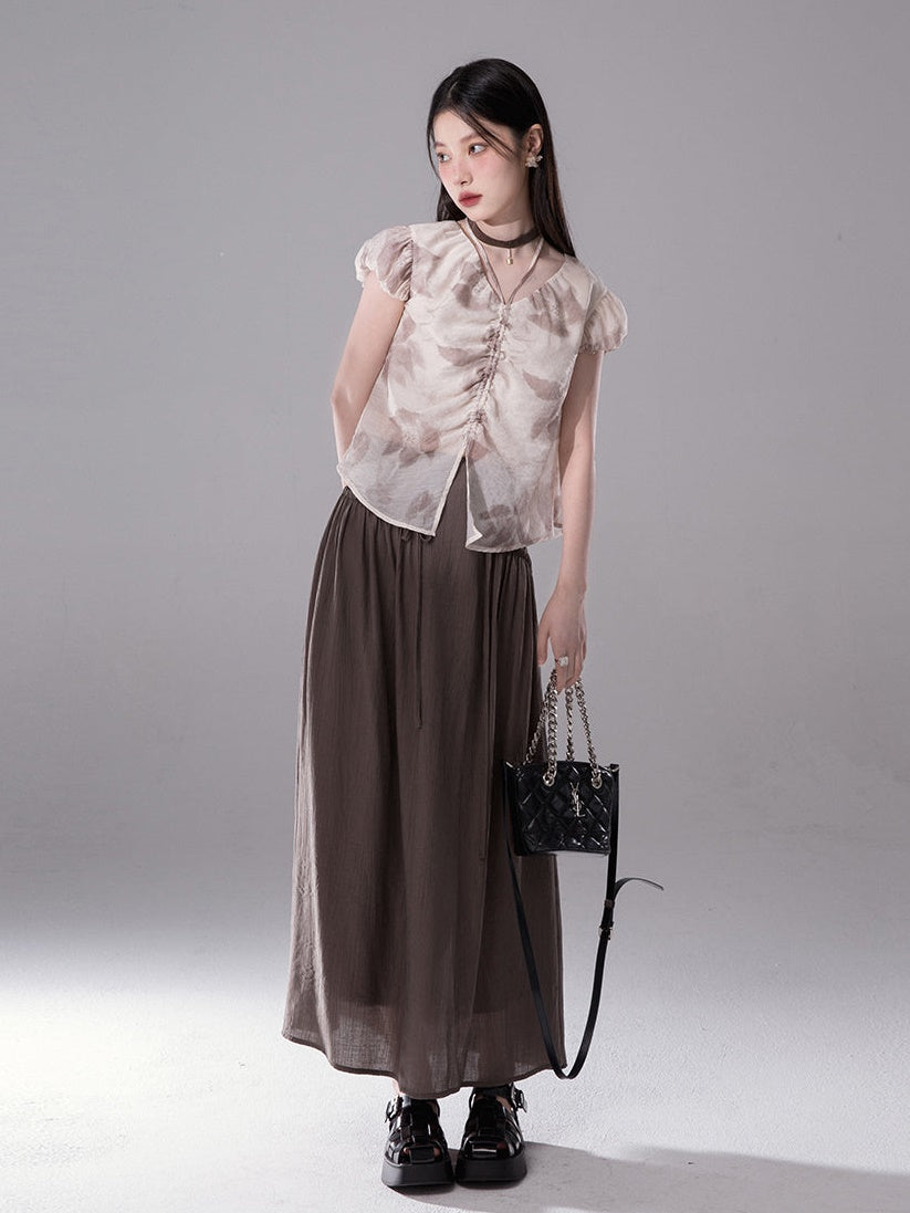 Ink Dyed Cool Texture Shirred Skirt