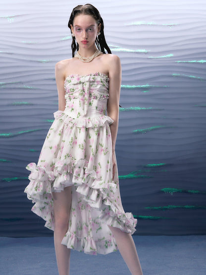 Flower Bow Bare Top Frill Fishtail Dress