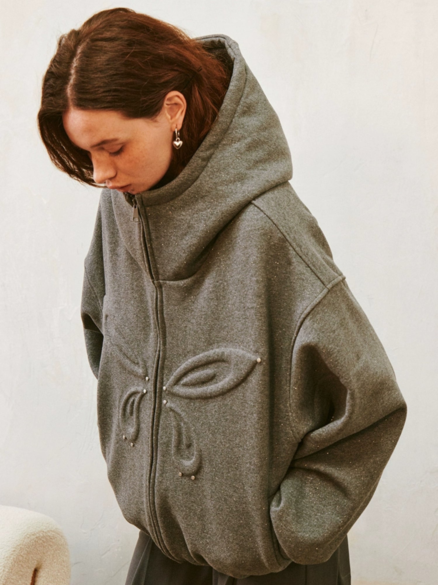 Starry Sky Butterfly Embossed Hooded Sweat Jacket