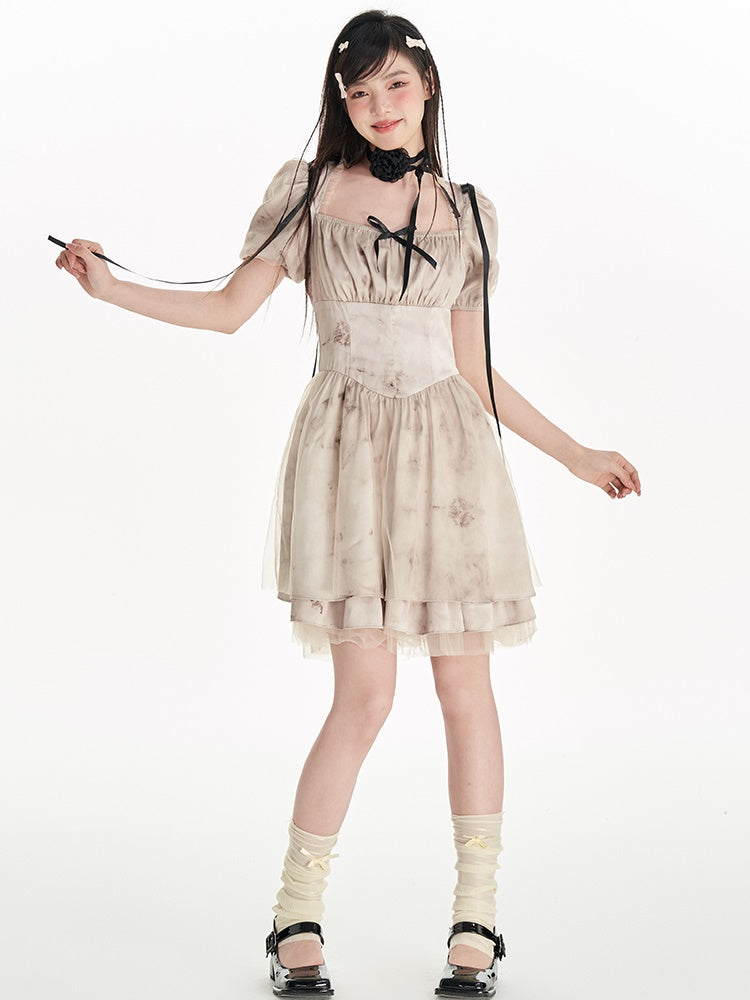 Tie-dye Square Collar Tutu Dress