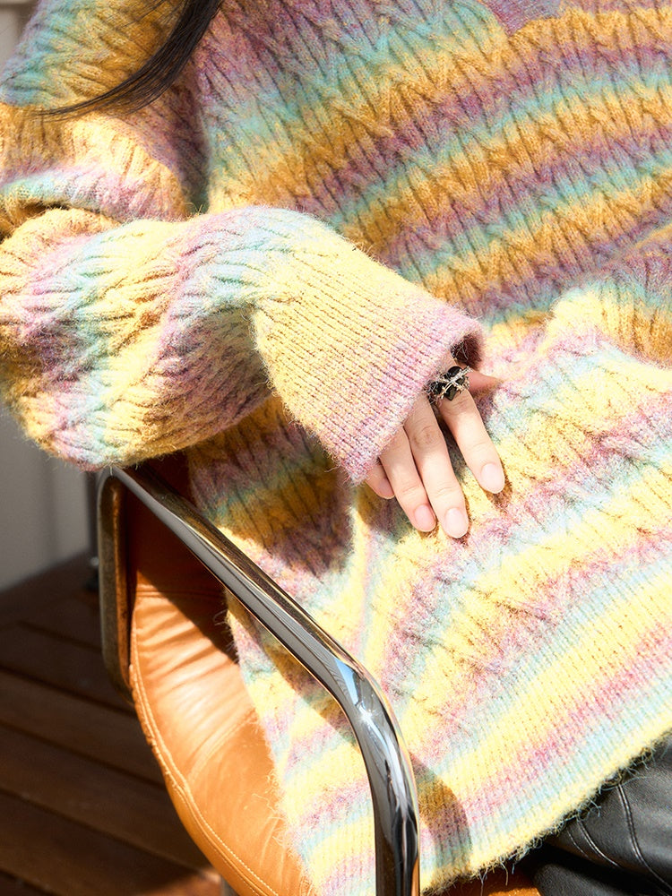 Gradient Rainbow Border Lapel Sweater