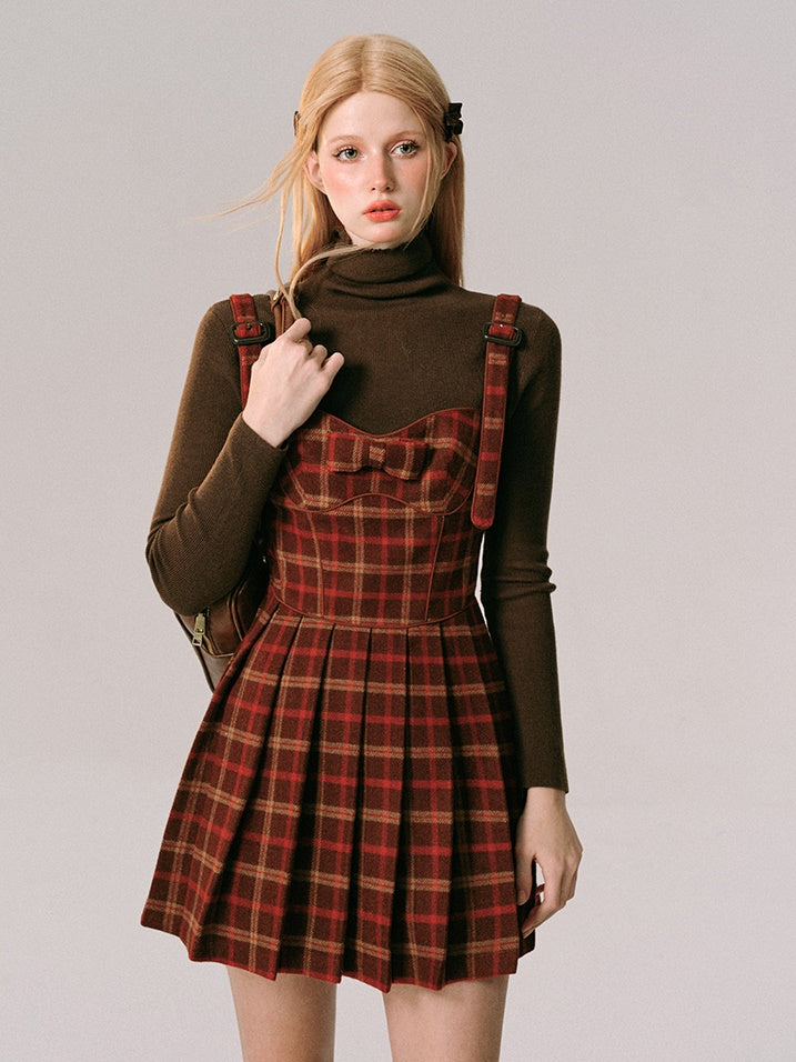 Plaid Slip Plisse Kleid