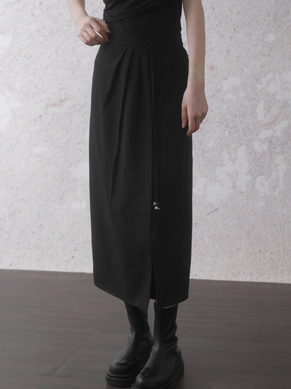 Pressed Pleated Slit Wrap Style Skirt