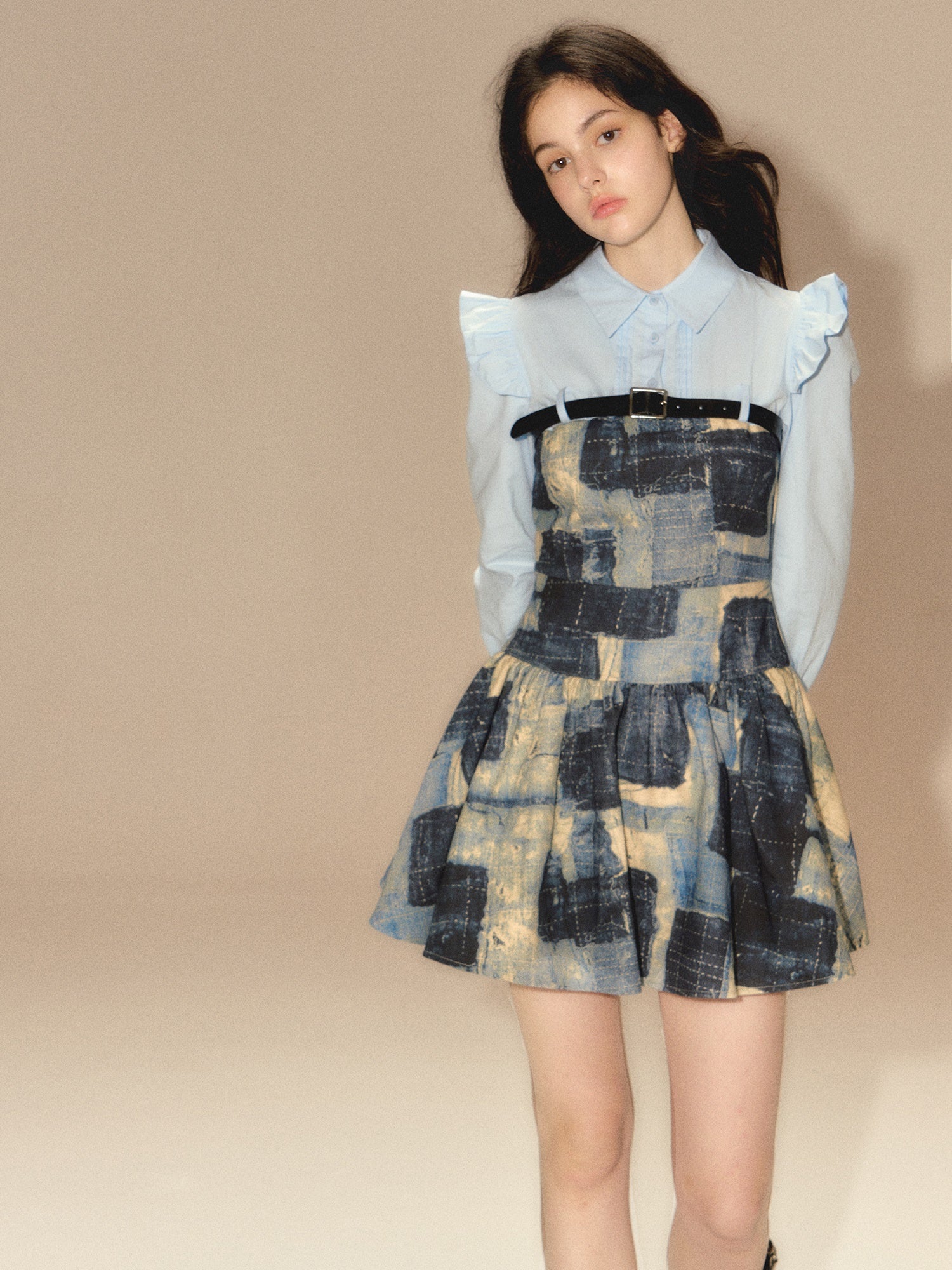 Denim Splicing Belt Design Shirt Dress