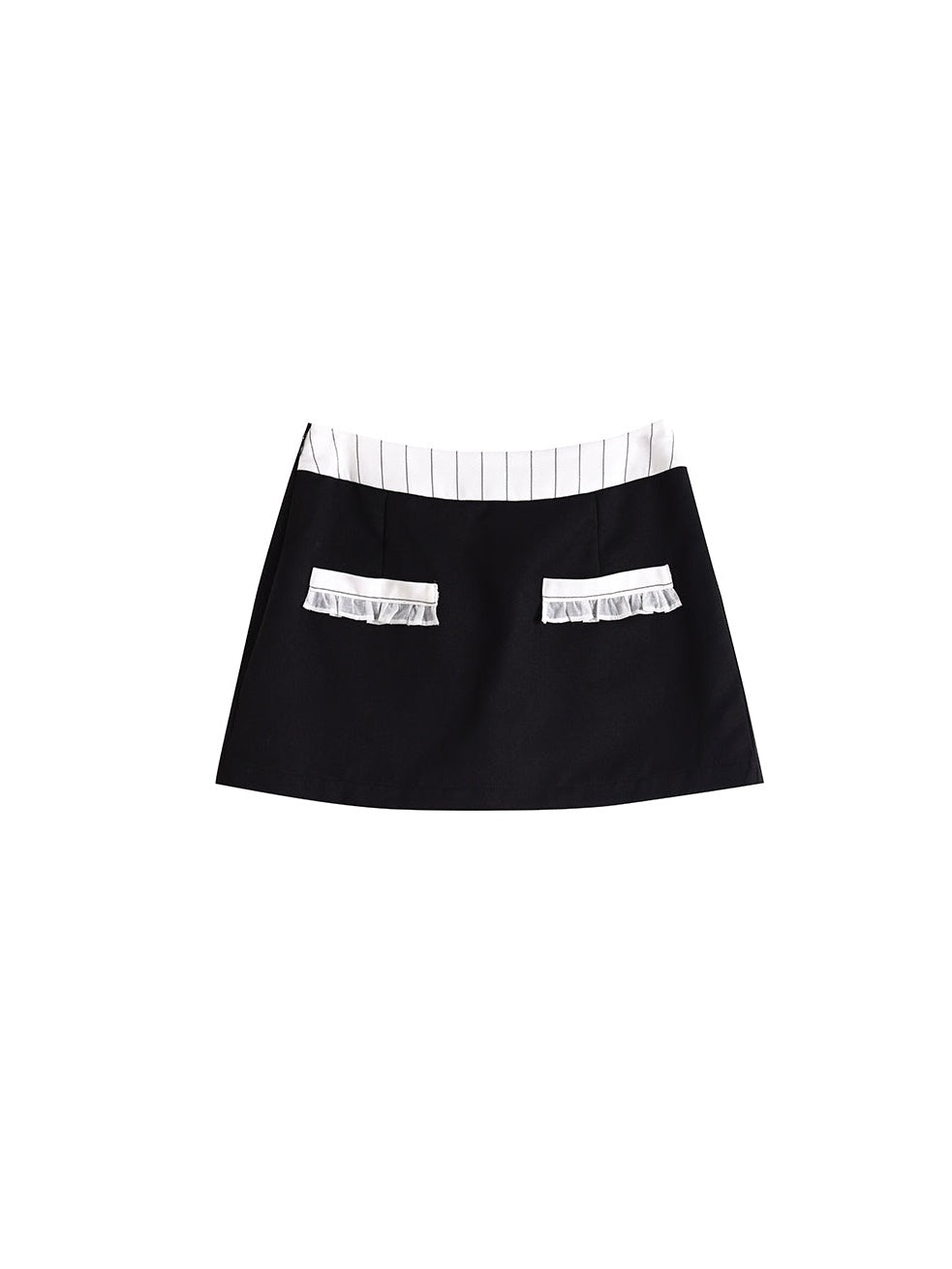 Striped Stitching Sheer Top ＆ Micro Mini Skirt