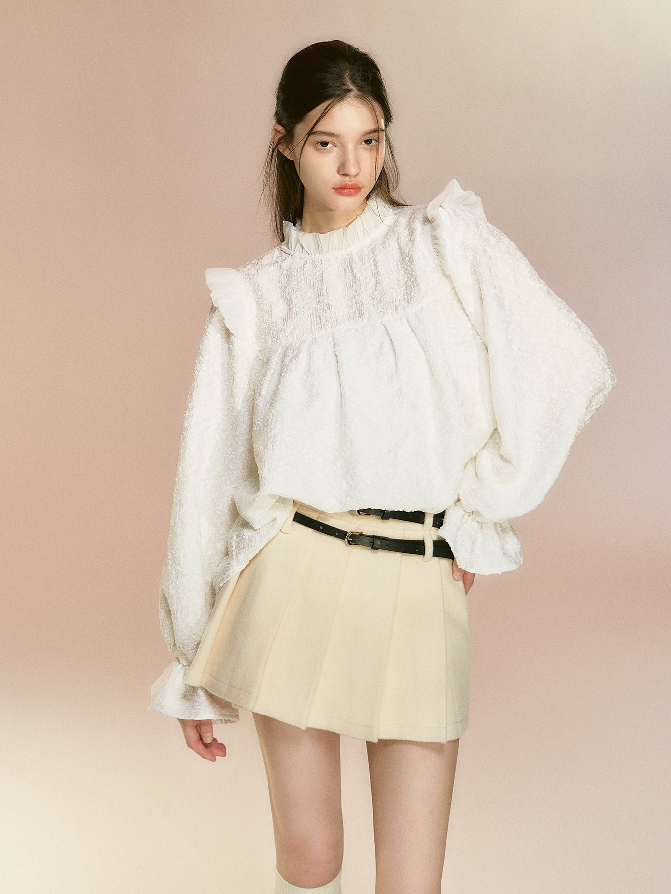 Lace Stand-Collar Small Flying Sleeves Shirt