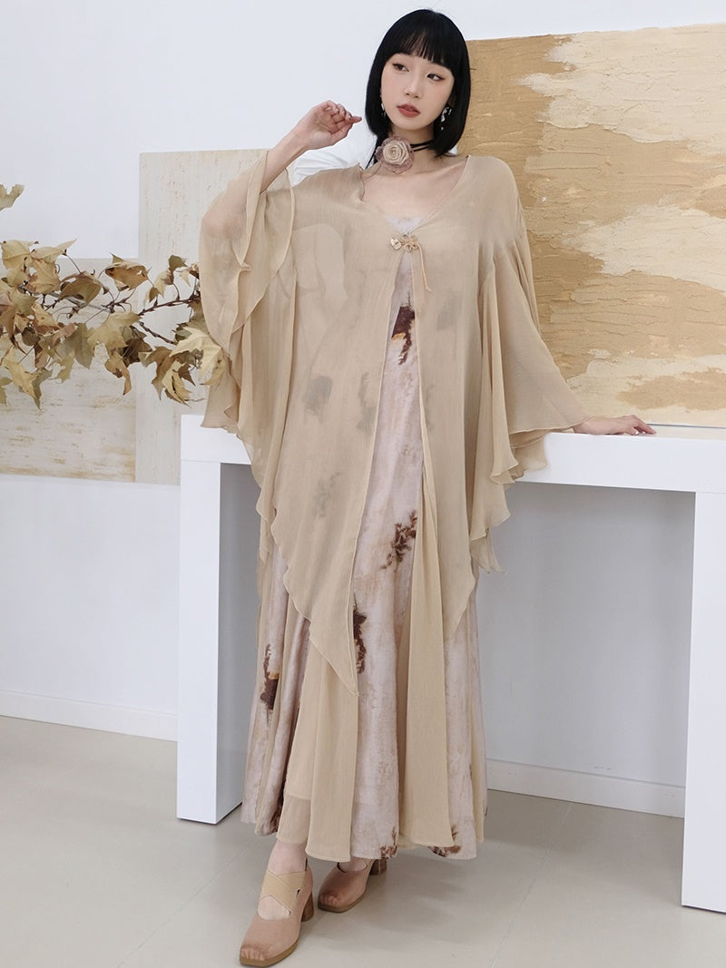 Chinese Chiffon Butterfly Sleeve Long Cardigan