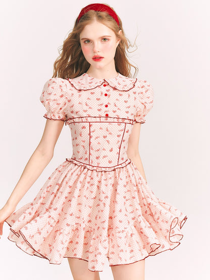 Ribbon Printed Doll Collar Dress