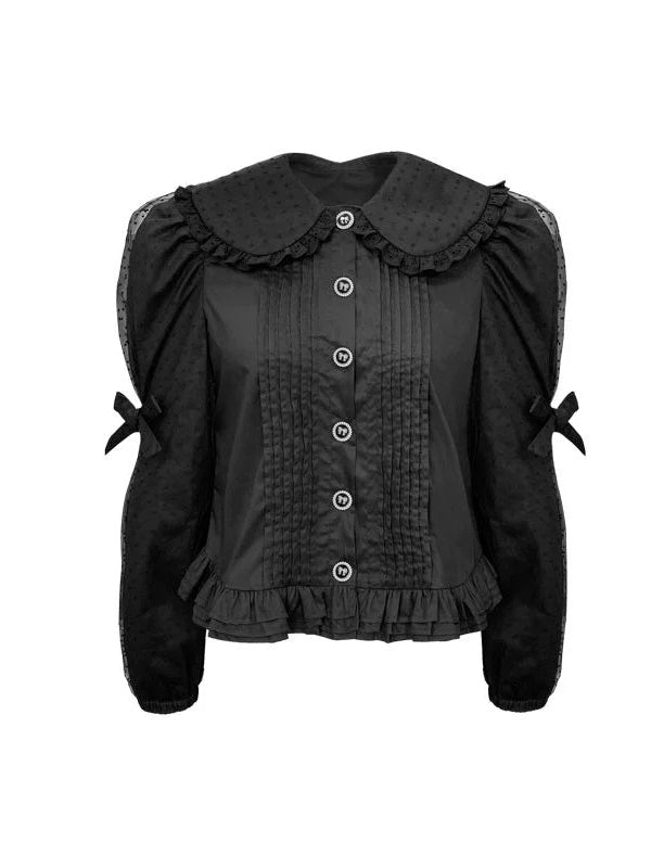 Mesh Patchwork Doll Collar Puff Sleeve Shirt