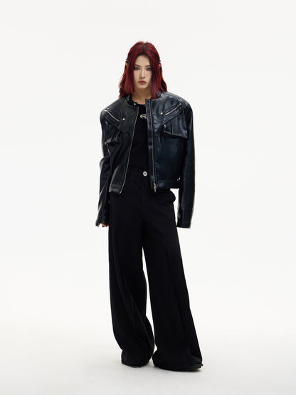 Front Pocket Draped Loose Straight Pants