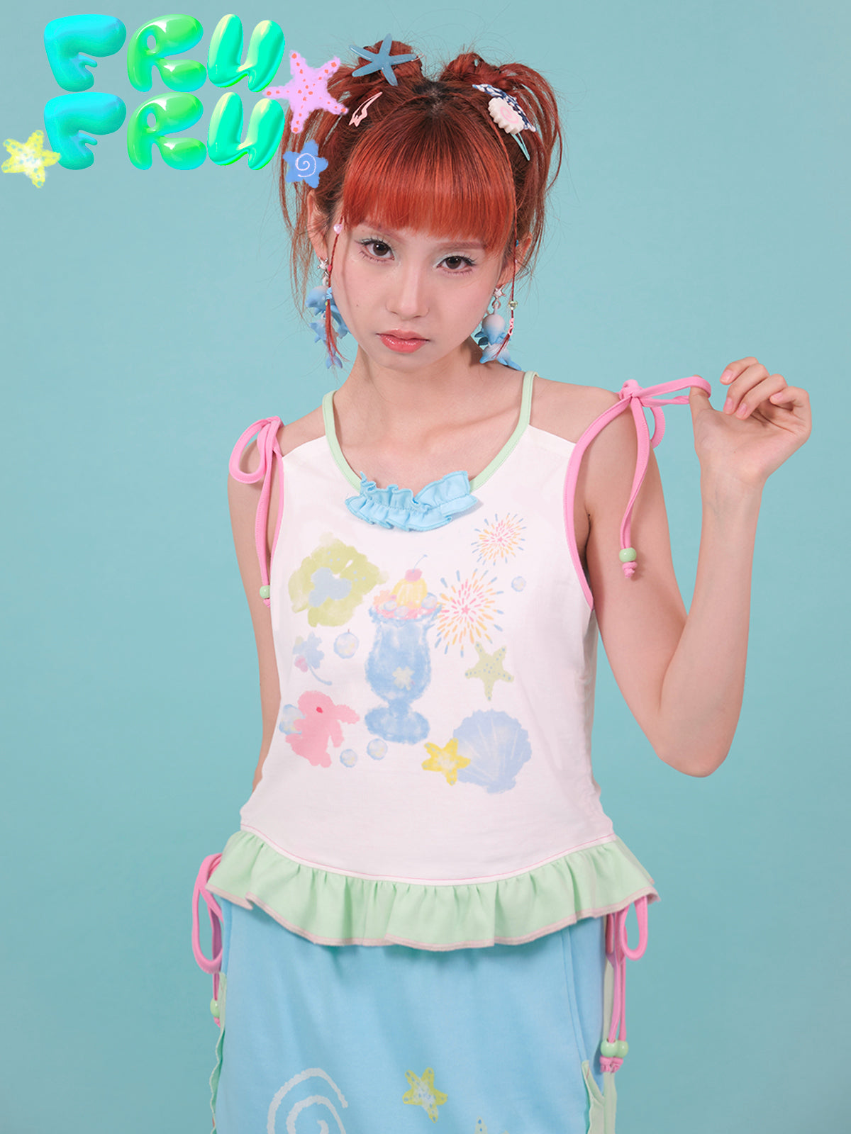 Y2K Niche Dolphin Print Fake Two-piece Camisole