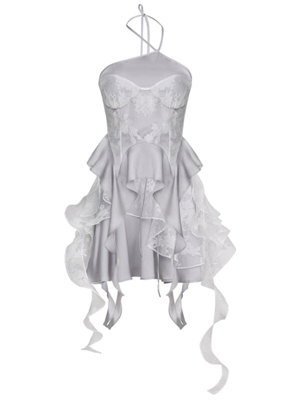 Lace Fungus Sling Top ＆ Irregular Frill Skirt