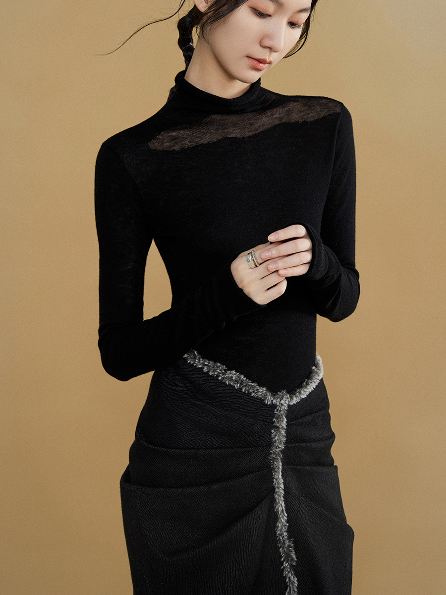 Splicing Slim Knitted Bottoming Shirt