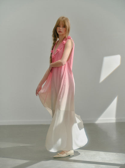 Gradient Flower Chiffon Flowing Sleeveless Long Dress