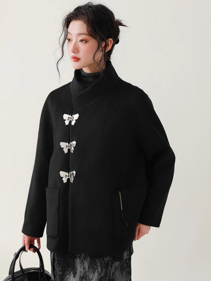 Stand-up Collar Butterfly Button Short Coat