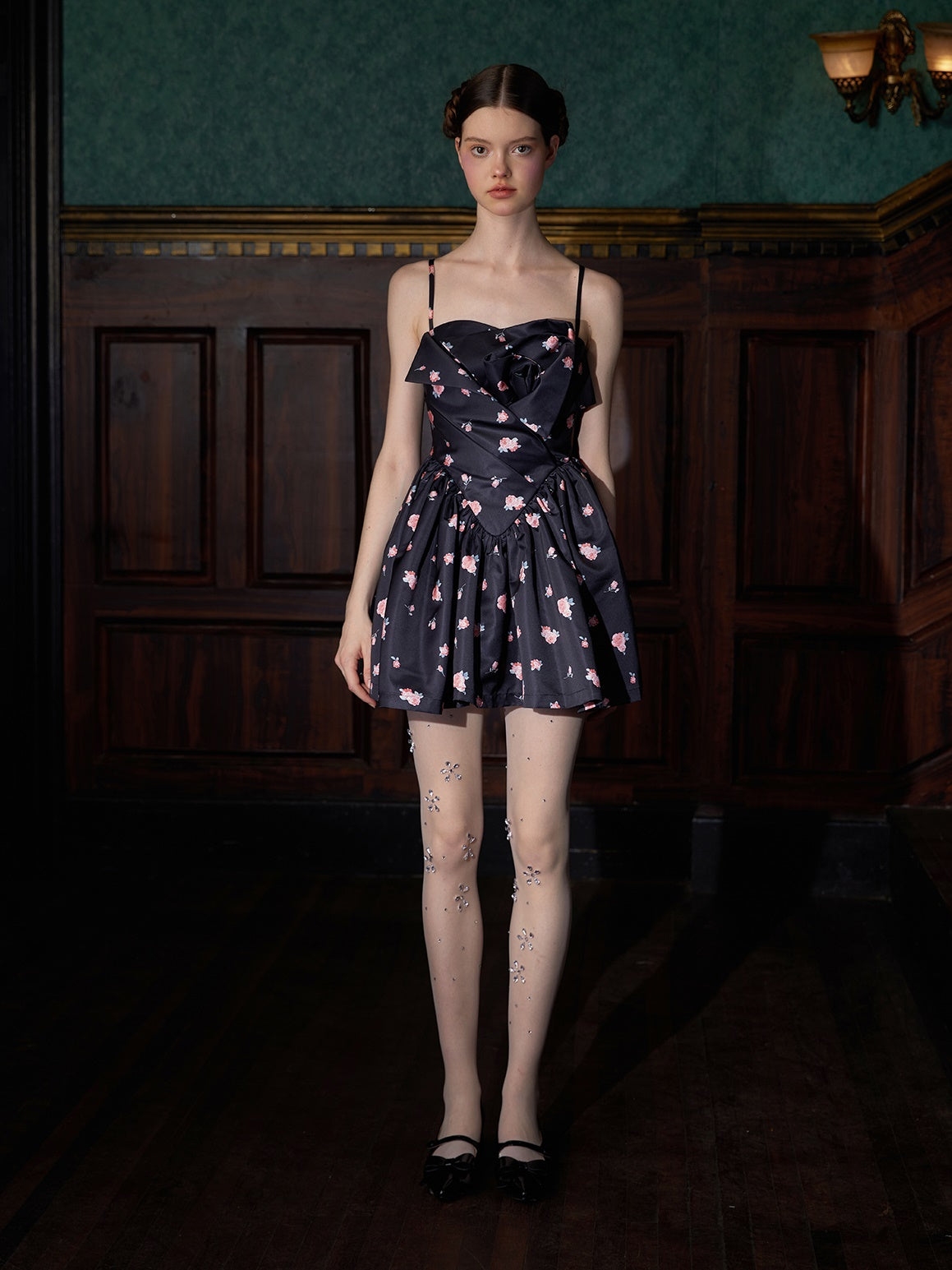 Three-dimensional Bud Floral Printed Suspender Dress