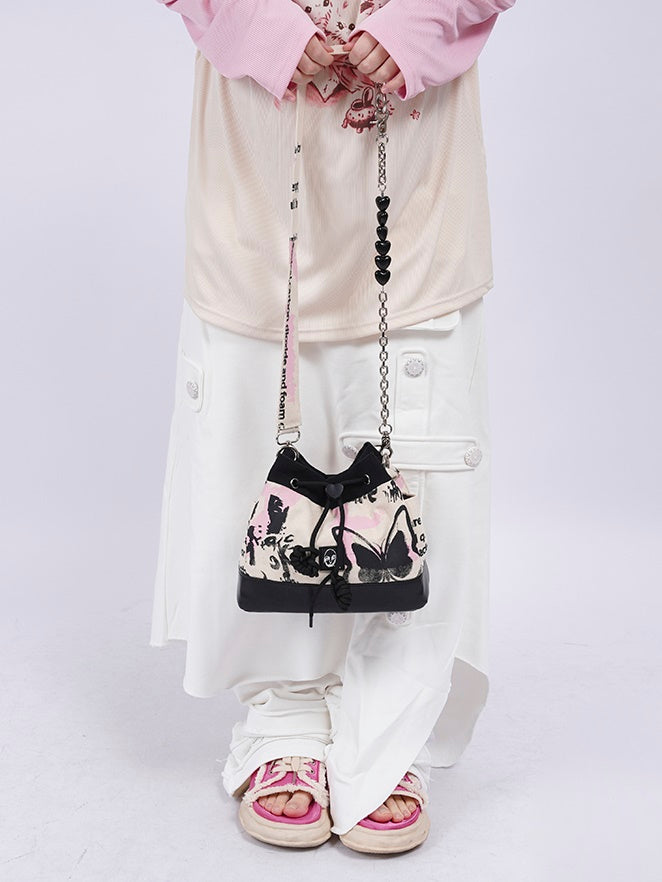 Graffiti Contrast Color Bucket Bag