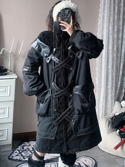 Loose Cross Design Stand-Collar Cotton-Padded Coat