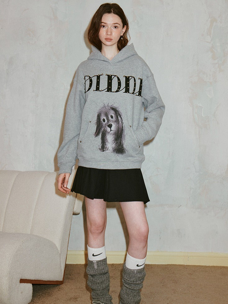 Rivet Dog Print Hooded Sweat