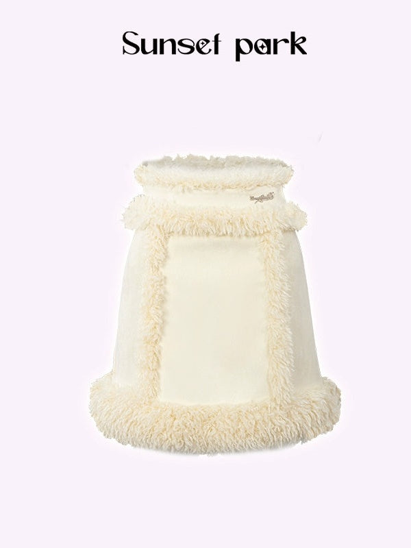 Fluffy Friendly Fur Short Hooded Jacket ＆ Skirt